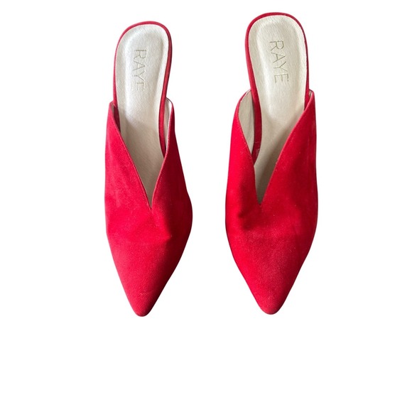 RAYE Shoes - RAYE Red Velvet Pointed Toe V-Cut Stiletto Mules RYHE428 S18 Size 7